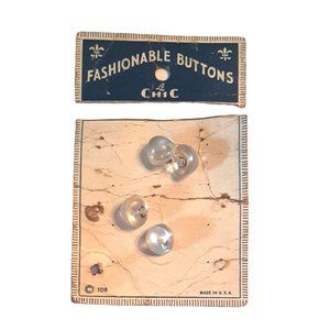 4 Clear Very Vintage Round Buttons with Original Card Made in USA NOS